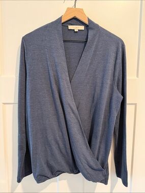 LOFT Navy Blue Wrap-Front Lightweight Cardigan